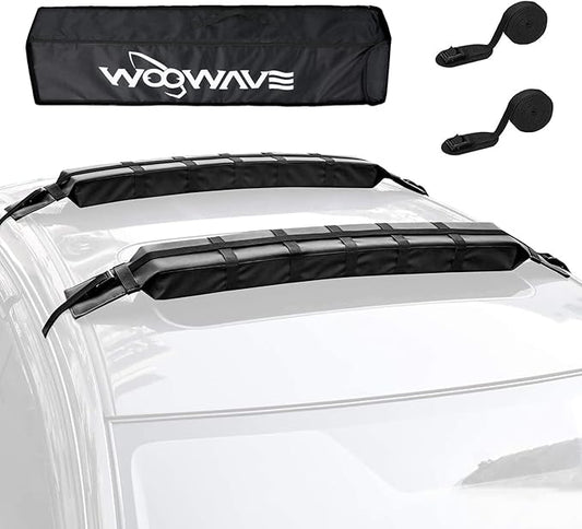 WOOWAVE Premium Kayak Roof Rack Pads Universal Car Soft Roof Rack Kayak Carrier for Canoe/Surfboard/Paddleboard/SUP/Snowboard with Tie Down Straps, Tie Down Rope, Quick Loop Strap and Storage Bag