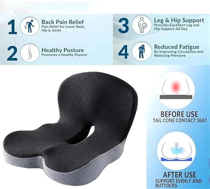 Back and Seat Cushion, Trucker Seat Cushions for Long Sitting, Car seat Cushion with Back Support, Seats Cushions for Lumbar Pain and Supporting The HIPS, Trucker Essentials (B)