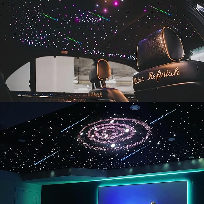 AKEPO 20W Twinkle Dual-Head Dual Color Fiber Optic Lights, Fiber Optic Colorful Meteor Light Kit Sound Activated APP/Remote Control for Car Starlights Headliner/Home 1300pcs 13.1ft/4m Fiber Strands