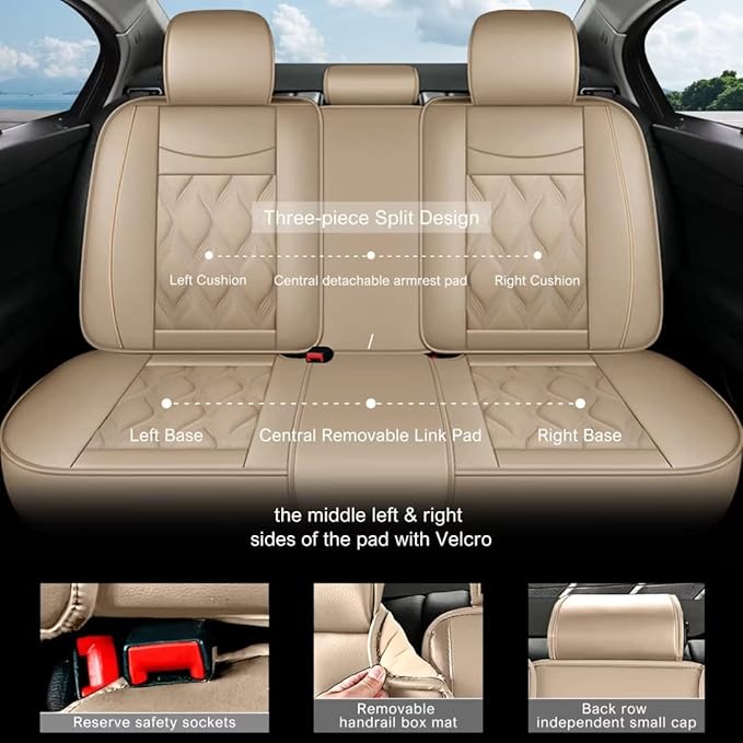 AOMSAZTO Car Seat Covers Full Set Fit for Chevy/Chevrolet Trax 2024-2026 Waterproof Faux Leather Car Seat Cushions Automotive 5 Seat Covers Set（Beige）