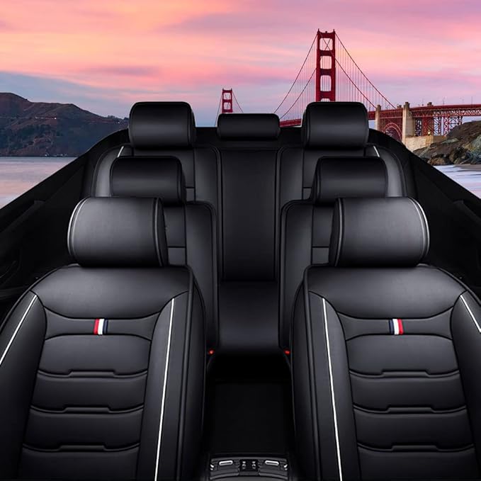 Car Seat Cover 7 Seats for Hyundai Palisade 2020-2025, Durable Wear Resistant Waterproof Sport Seat Cover, Breathable No Odor Premium Leather Vehicle Seat Covers.(Luxury,Black White)
