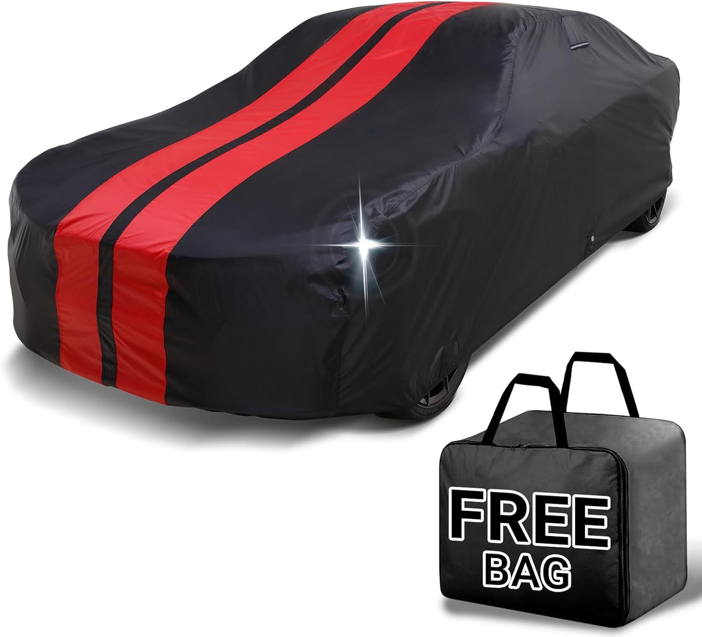 iCarCover Custom Car Cover for Buick Skylark (1975-1979) Waterproof All-Weather Rain Snow UV Sun Protector Full Exterior Indoor Outdoor Car Cover (Stripe - Black/Red)