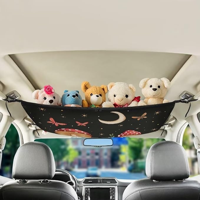 Red Mushroom Car Roof Storage Bag Multi-Purpose Seat Organizer Premium Car Seat Organizer Vehicle Passenger Seat Organization and Storage for Kids Adults Pets Items