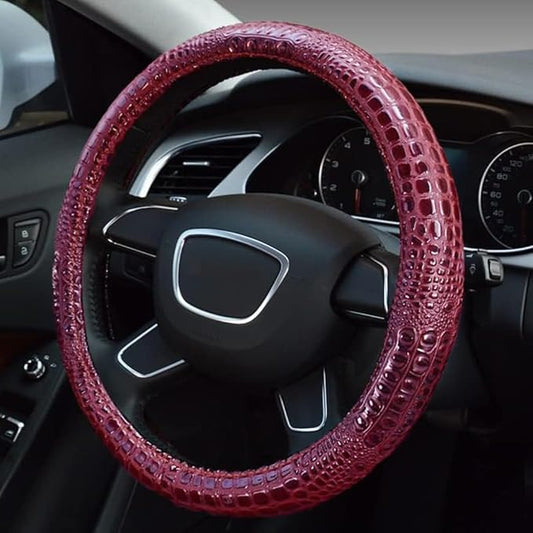 Premium Leather Steering Wheel Cover with Air Holes – Non-Slip Rubber Grip, Universal Fit for Cars (Burgundy)