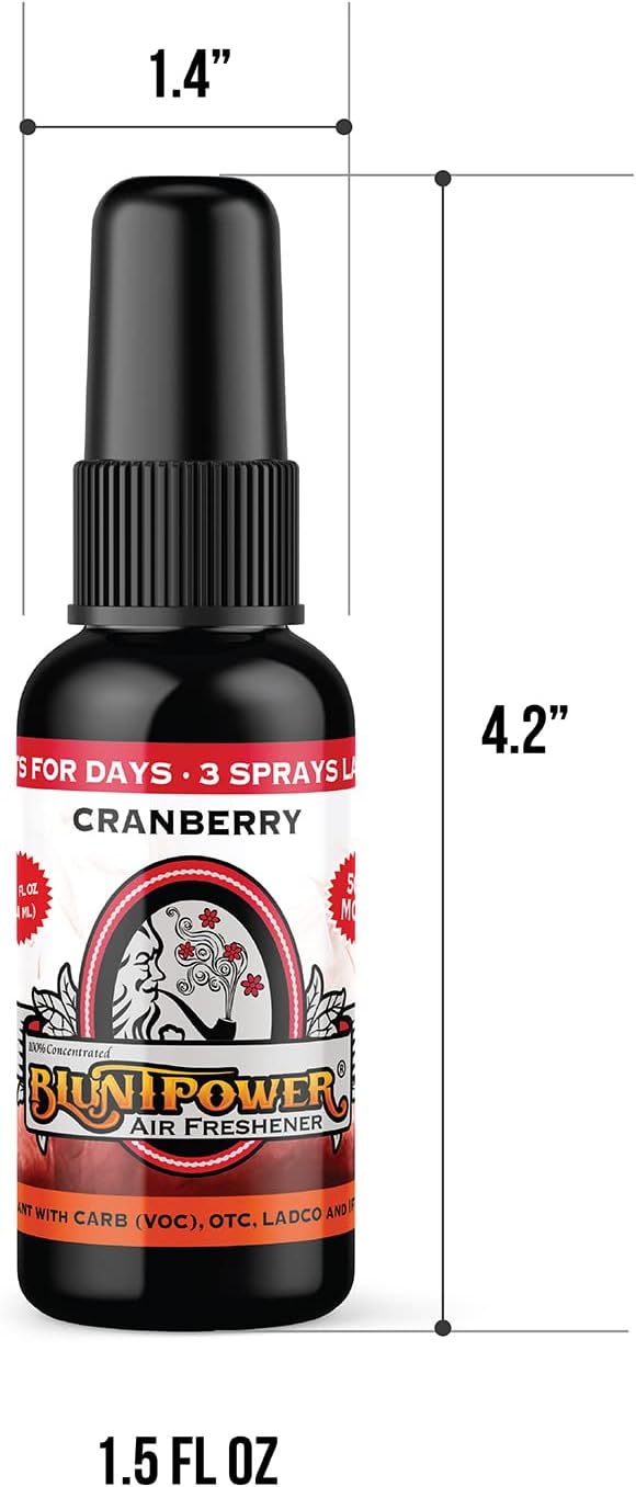 BluntPower (Cranberry, 1 Pack) Concentrated Air Freshener for Room and Car Spray - Oil-Based Diffuser Spray Bottle - Long-Lasting Bathroom Spray, Car Freshener, & Odor Eliminator Spray