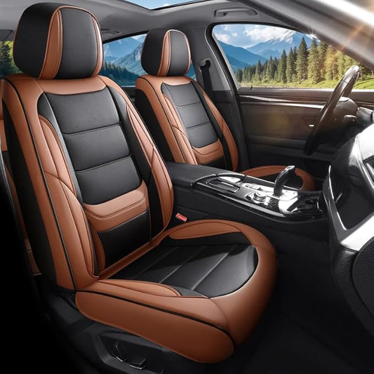 Car Seat Covers Custom Fit for Chevrolet/Chevy Captiva 2006-2018 , Premium Faux Leather Waterproof Car Seat Protectors with Lumbar Support, Breathable Anti-Slip Easy to install(Black&Brown,Full set)
