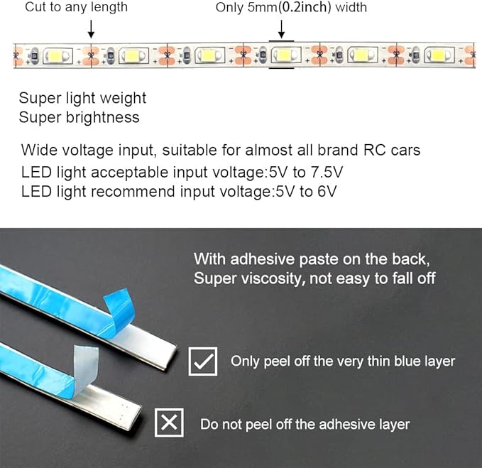 Waterproof LED Light Strips for RC Cars Trucks Airplanes Boats Drones Fixed Wing AR Wing Model Underglow Light (Red)