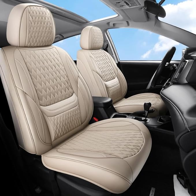 Front Seat Car Seat Covers Custom Fit for Buick Century 1997-2005 - Premium Faux Leather with Lumbar Support | Breathable, Waterproof, Anti-Slip, Durable (Beige,Front Seat)