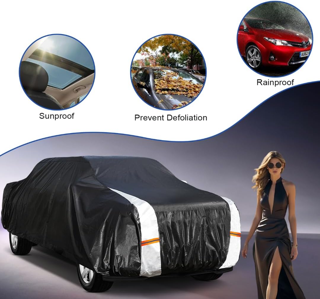 Nissan Frontier Truck Cover Custom Fit 1998-2020 King Cab/Crew Cab SB (4.6'-6.2') with Door Zipper, 12 Layers Full Exterior Pickup Truck Cover Waterproof All Weather,Wind Dust Sun and UV Protection.