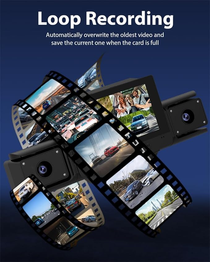 4 Channel 360 Dash Cam Front and Rear Inside & Left Right for Cars, 1080P with GPS 2.4GHz WiFi & APP Control, IR Night Vision, WDR, G-Sensor,Loop Recording, 24H Parking Mode,32GB Card for Taxi