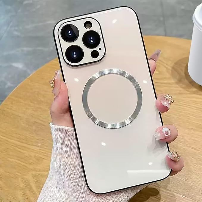 Guppy Compatible with iPhone 16 Pro Case Magnetic, with Full Camera Lens Protector [Compatible with MagSafe] Scratch Resistant Gradient Glass Back Cover Phone Case-White