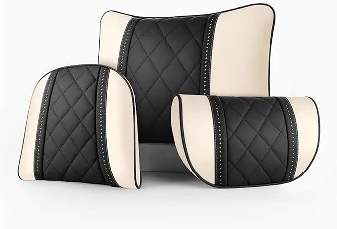 Car seat headrest Leather Car Fit for Seat Rest Cushion Headrest Car Neck Pillow Fit for BMW (Color : Brown)