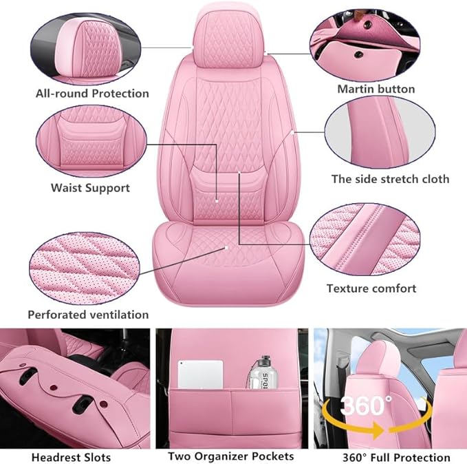 Front Seat Car Seat Covers Custom Fit for Buick Verano 2012-2017 - Premium Faux Leather with Lumbar Support | Breathable, Waterproof, Anti-Slip, Durable (Pink,Front Seat)