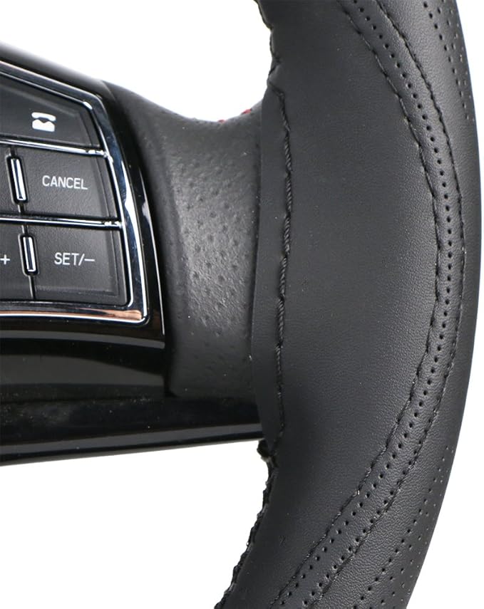 15.5 Inch Large Car Steering Wheel Cover Micro Fiber Leather Three-Dimensional Design DIY Stitch On Wrap for Buick GL8 Etc.Black