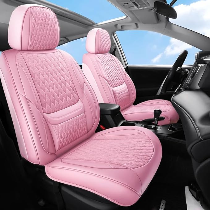 Car Seat Covers Full Set Custom Fit for Ford Focus 2000-2018 - Premium Faux Leather with Lumbar Support | Breathable, Waterproof, Anti-Slip, Durable (Pink,Full Set)