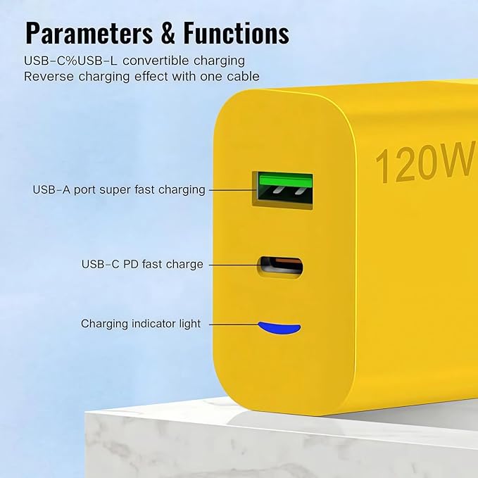 2026 New 120w Type C/USB A Dual Ports Adapter, C Chargers Fast Charging 10 Foot, Fast Phone Charger, Mechanical Style Multi-Function Cable, for Gaming Office Travel (1pcs)