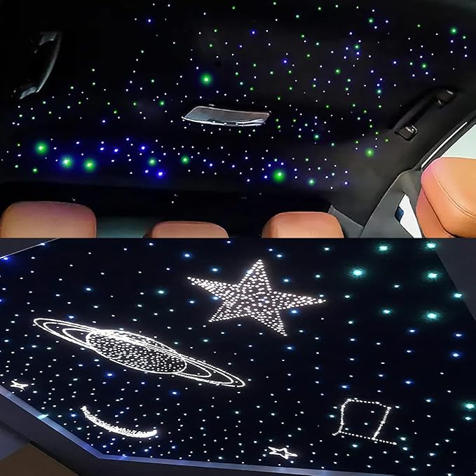 Small Size AKEPO 32W Dual-Head Different Color APP Fiber Optic Lights, 1100pcs of 0.03in Optical Fibers in 13.1ft+RGBW Sound Activated Fiber Optic Star Ceiling Light Kit for Car Headliner Star/Home