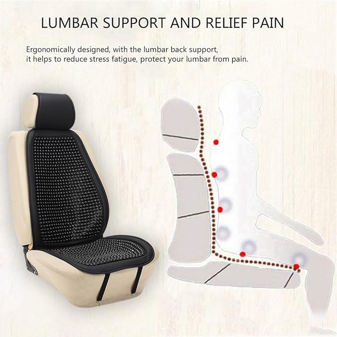 Blueshyhall Cooling Wooden Beaded Car Seat Cover Comfortable Massage Support Cushion for SUV Auto Office Home Seat Chair Black, 1 Pcs