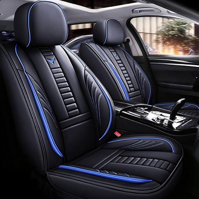 for Toyota RAV4 2008-2025 Car Seat Covers, Full Coverage Customized Seat Covers Premium Leather Waterproof Stain-Resistant Easy to Install (Full Set, Black&Blue)