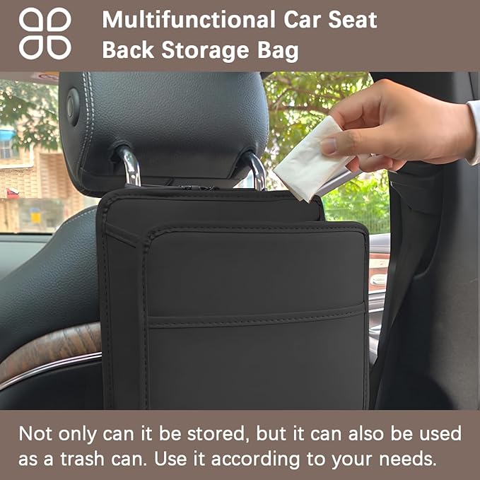 Zpana Car Seat Back Organizer, Leather Multipurpose Hanging Vehicle Backseat Headrest Storage Bag, Automotive Pouch Pocket Organizer for Kids & Adults, Universal for Truck SUV Sedan (Red)