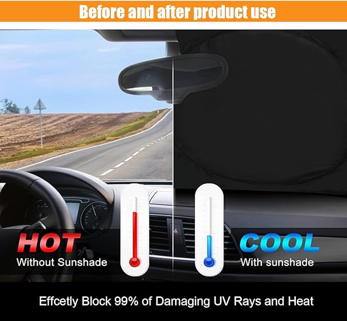 American Flag Car Windshield Sun Shade, Foldable Car Front Window Sunshade for Car SUV Truck, Auto Interior Sun Protection Cover, Blocks UV Rays & Keeps Your Vehicle Cool (USA B&W Flag, X-Large)