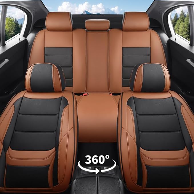 Car Seat Covers Custom Fit for Chevrolet/Chevy Captiva 2006-2018 , Premium Faux Leather Waterproof Car Seat Protectors with Lumbar Support, Breathable Anti-Slip Easy to install(Black&Brown,Full set)