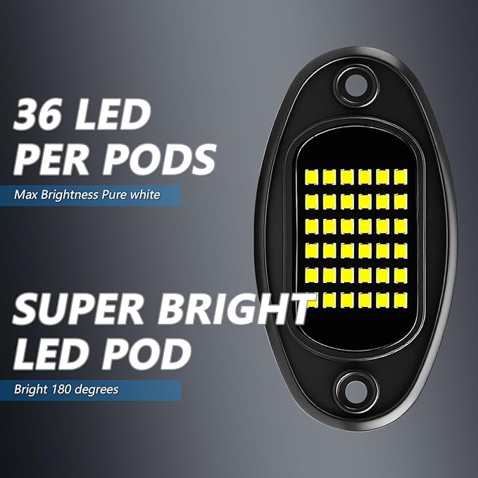 GSRECY Rock Lights Ultra Bright LED Neon Underglow Lights Waterproof for Trucks Pickup SUV UTV ATV RZR Car Boats Motorcycle (White, 20 Pods+ 33ft Wire Harness)