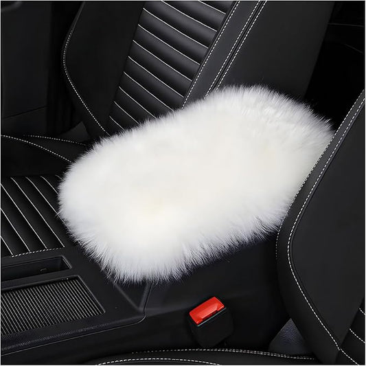 Center Console Cover, 11.81"×7.87" Automotive Fluffy Plush Center Armrest Protector, Universal Furry Comfortable Center Console Pad for Cars Trucks SUVs, Car Accessories (White)