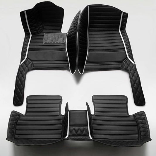 Custom Personalized Car Floor Mats - Luxury Full Coverage All Weather Cars Mats, Anti-Slip Leather Car Mat Set, Custom Floor Mats Fit for 99% of Cars, SUVs & Trucks (Black+Withe bar, D-Diamond+Strip)