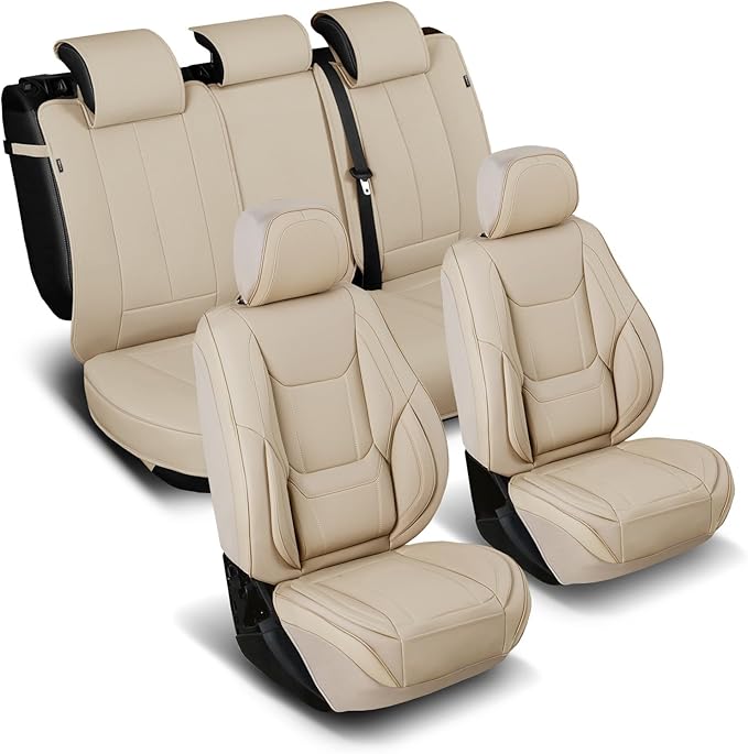 Coverland Custom Fit Car Seat Covers for SUV Compatible with [Jeep Grand Cherokee, Grand Cherokee 4xe] Premium Water Resistant Leather Non-Slip Interior Protector [Full Set Beige - Size Chart X74]