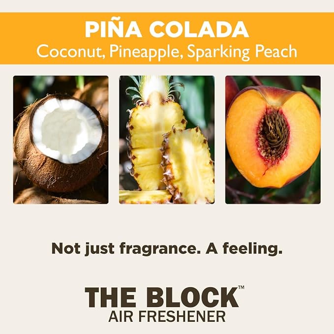 The Block - Wooden Car Air Freshener & Odor Eliminator - Long Lasting 30+ Day Scent - Car & Home Use - Fresh Gift Idea - Made in USA - Pina Colada