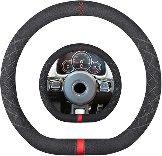 Suede D Shape Steering Wheel Cover,Compatible with Volkswagen Beetle Passat Golf Polo Tiguan Atlas Jetta SuedeLeather Sport Non-Slip Wheel Cover Car Accessories 15 inch for Man and Women