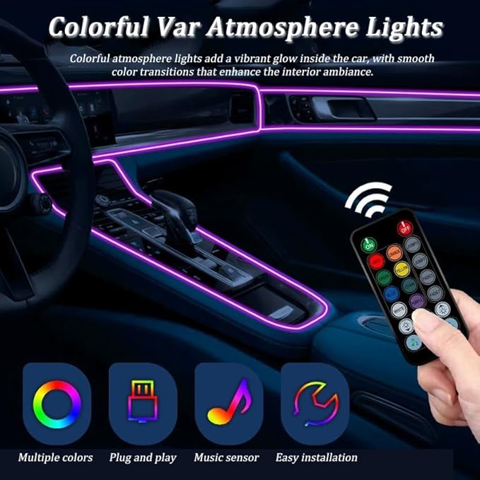 Car LED Strip Light for Peugeot 3008 GT Line 2017–2025, 6 in 1 Car Ambient Lighting Kits, Interior Interior Light Sync to Music, Auto Decorations Interior Accessories, 8M
