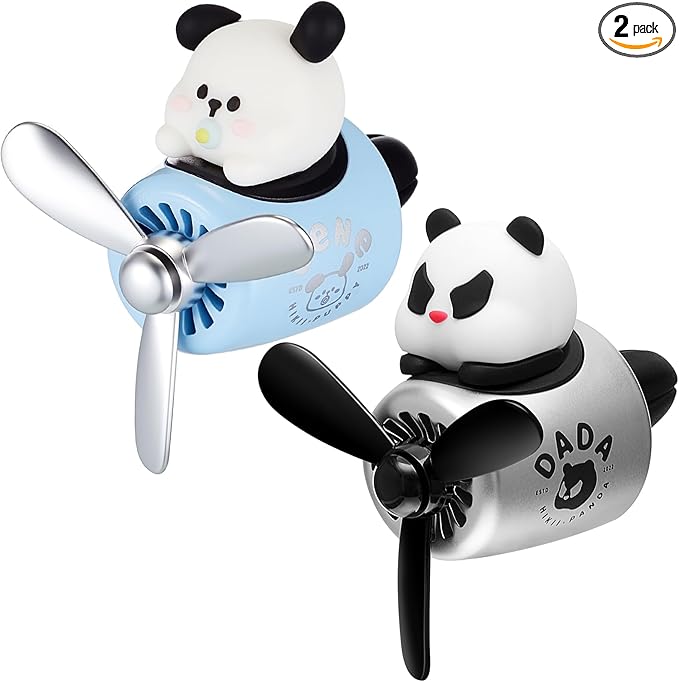 Tallew 2 Pack Car Air Freshener Cute Dog & Panda Car Vent Clip Diffuser with Rotating Propeller Outlet Vent Easy to Install Included 4 Scents Aroma Tablets Aromatherapy Ornament Auto Accessories
