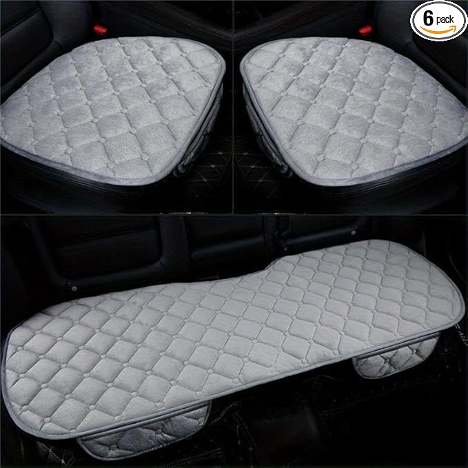 Plush Car Seat Covers Full Set for Sedan, SUV, Truck - Universal Soft Fuzzy Front and Rear Seat Cushion Protectors | Non-Slip, Warm, Machine Washable (Gray, 3-Piece)