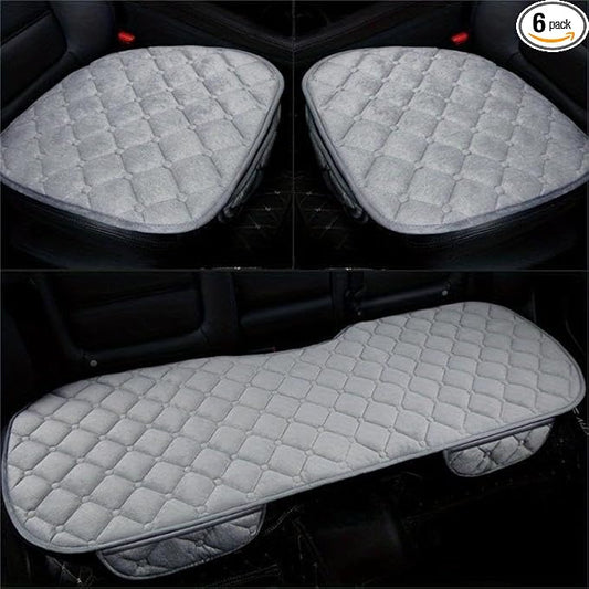 Plush Car Seat Covers Full Set for Sedan, SUV, Truck - Universal Soft Fuzzy Front and Rear Seat Cushion Protectors | Non-Slip, Warm, Machine Washable (Gray, 3-Piece)