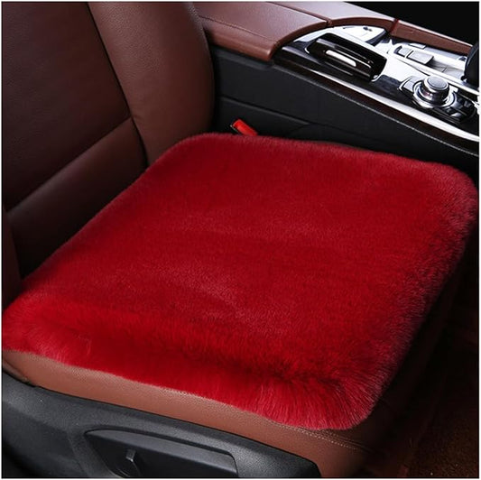 Sheepskin Car Seat Cushion, Comfortable Soft Fur Wool Auto Front Seat Cover, Vehicle Seat Protector Pad for Warm Winter Office Chair, Universal Decor Car Accessories (Wine Red)