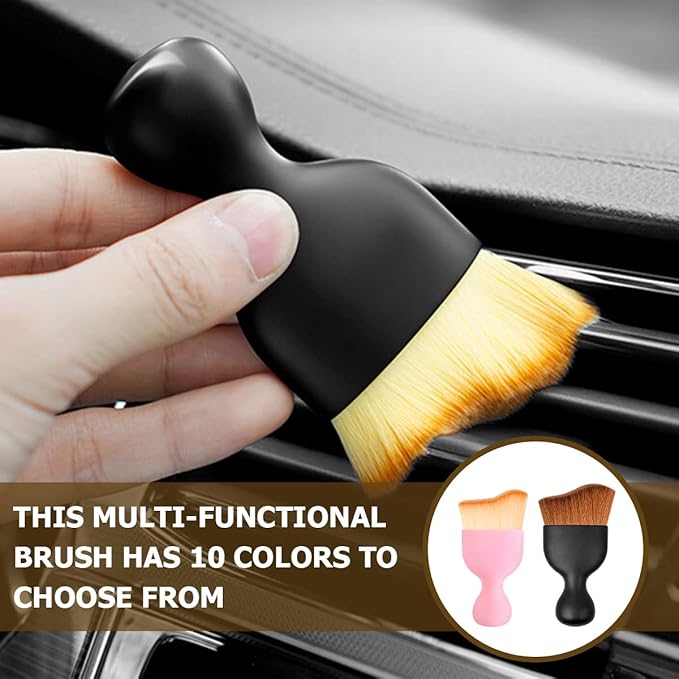 Blilo 2PCS Car Interior Detailing Brush with Dust Cover, Auto Soft Hair Cleaning Brushes, Scratch Free Curved Dirt Collectors, for Vehicle Dashboard Air Conditioner Vents Leather (3 Colors/2PCS)