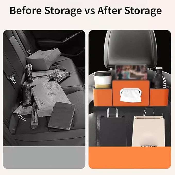 Car Organizers and Storage Box Behind Seat, Car Organizers and Storage Back Seat, With Multiple Pockets, Hanging Car Seat Storage Travel Essentials, Snacks, Bottles (Orange)