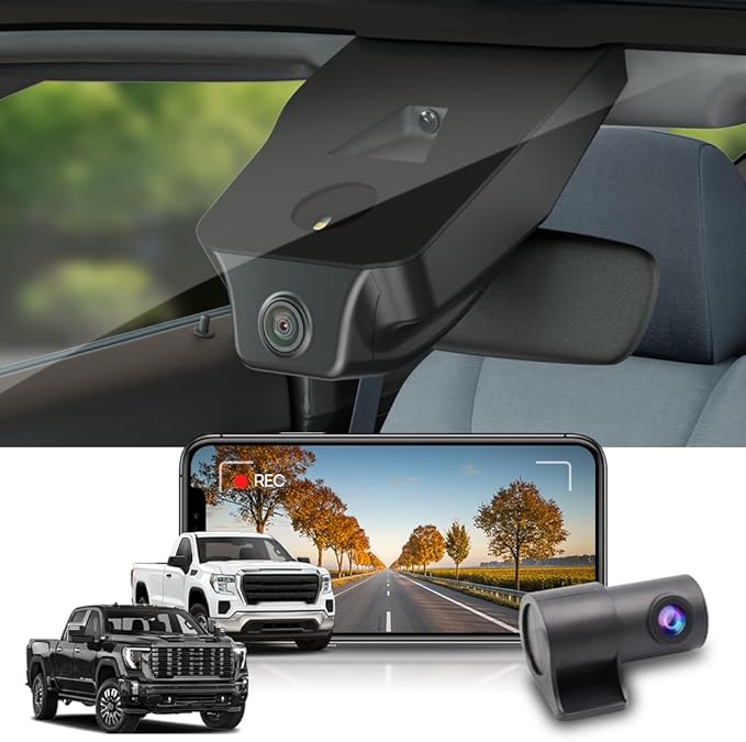 Fitcamx Front 4K+Rear 1080P Dash Cam Adapts for GMC Sierra 2020-2026 (HD2-9135, 5 Vents at Front), OEM Factory Look, 2 Way HD Video, WiFi & APP, Loop Recording, G-Sensor, Easy to Use, 128GB Card