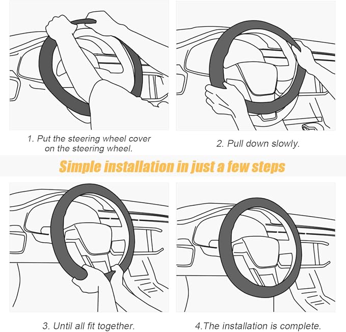 Leather Steering Wheel Cover, Soft Breathable Anti-Slip Protector for Car, Truck, SUV - Universal Fit 15 Inch for Women and Men (Black/Coffee)