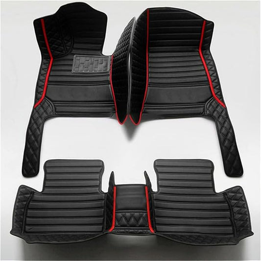 Custom Car Mats All Weather Fit Automotive Floor Mats PU Leather Protector Mat for Most Sedan, SUV, Truck Floor Mats (All Black+Red bar)