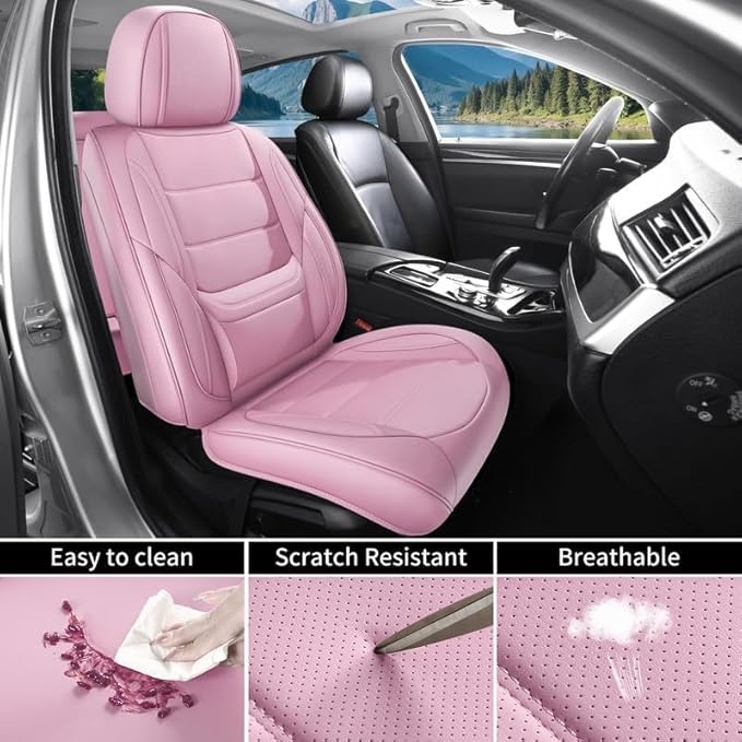 Car Seat Covers Full Set Fit for Buick Envista 2024-2026, Premium Faux Leather Waterproof Car Seat Protectors with Lumbar Support, Breathable Anti-Slip Easy to Install(Pink,Full Set)