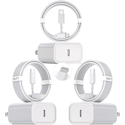 10Foot Fast iPhone Charging Cable,3-Pack Super Fast i Phone Charger USB C Charging Block Wall Charger PD Adapter with 10FT Type C to Lightning Cable Cord for iPhone 14/13/12/11ProMax/XS Max/XS/XR/8/SE
