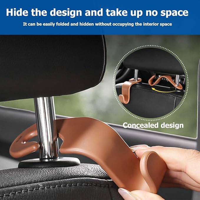 Car Back Seat Headrest Hooks, 4PCS Vehicle Backseat Storage Organizer Hanger, Multifunctional Auto Headrest Hidden Hook Universal for Handbag Purse Backpacks Bags (Light Blue)
