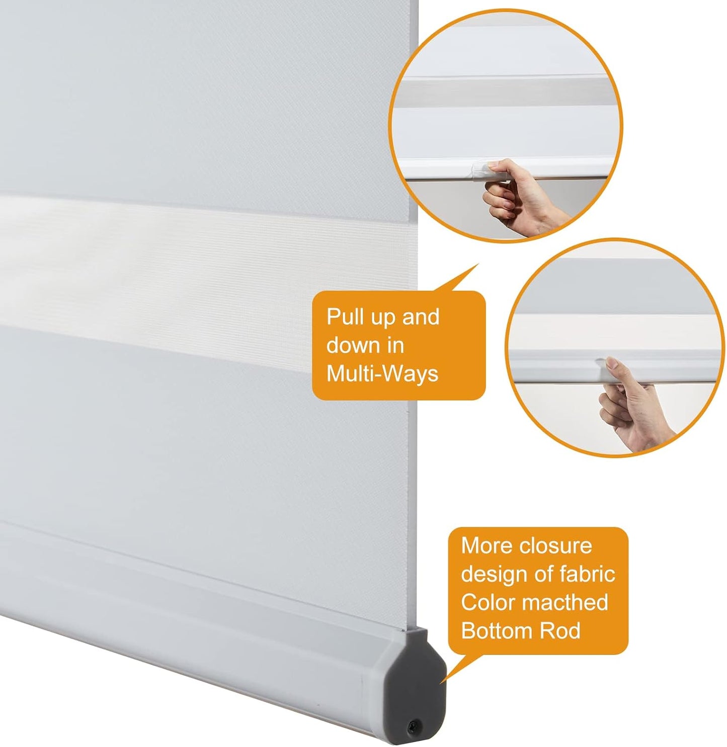 Persilux Zebra Blinds Cordless Blinds & Shades (55" W x 72" H, White) Free Stop Roller Window Shades, Light Filtering Blinds for Windows, Light Control for Day and Night