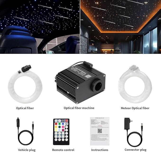 AMKI 550pcs 0.03in 9.8ft Twinkle Starlight Headliner Kit, Updated 2 in 1 Twinkle+Meteor Fiber Optic Light Box RGBW Sound Activated Mode for Car& Home Decoration, 240pcs Pure White Shooting Star