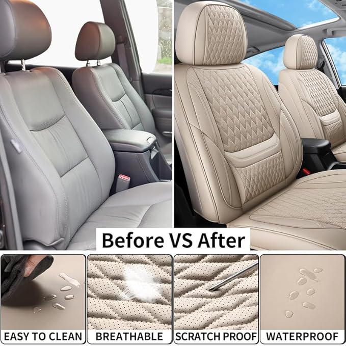 Front Seat Car Seat Covers Custom Fit for Chevrolet/Chevy Cruze 2011-2019 - Premium Faux Leather with Lumbar Support | Breathable, Waterproof, Anti-Slip, Durable (Beige,Front Seat)