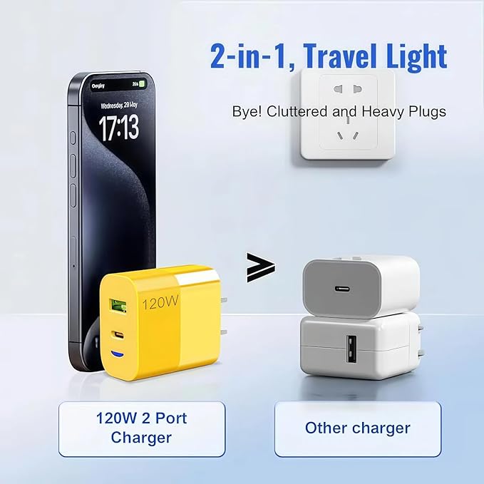 2026 New 120w Type C/USB A Dual Ports Adapter, C Chargers Fast Charging 10 Foot, Fast Phone Charger, Mechanical Style Multi-Function Cable, for Gaming Office Travel (1pcs)