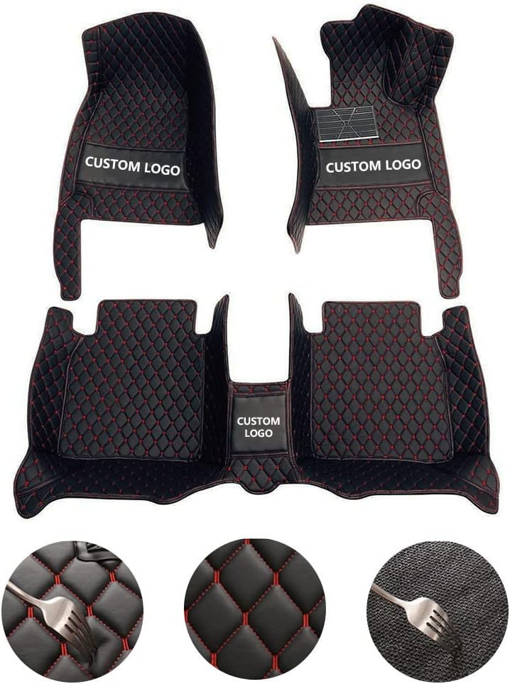 Custom All-Weather Protection Leather Car Floor Mats for Cars Sedan SUV Sports Car Waterproof Floor Mat (All RED)